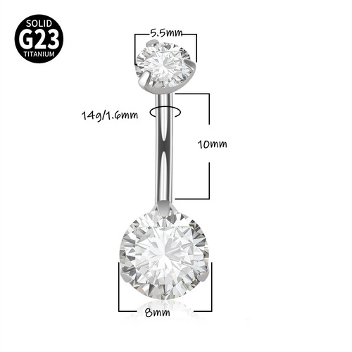 G23 titanium 14g scratched zircon navel ring internal thread navel buckle body piercing navel jewelry