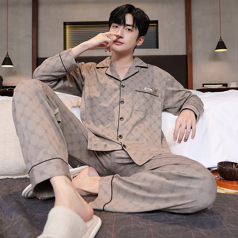 Pijama de hombre otoño y invierno de mangas largas sensación de solapa de moda cómoda ropa casera casual conjunto de ropa exterior