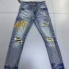 Men's Ripped Vintage Jeans Spring Autumn Trendy Embroidered Slim Fit Casual Versatile Long Pants