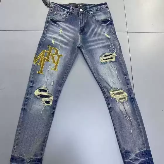 Men's Ripped Vintage Jeans Spring Autumn Trendy Embroidered Slim Fit Casual Versatile Long Pants