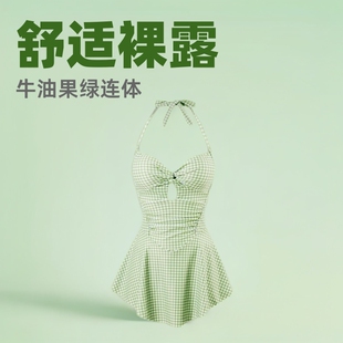 Explosive avocado green one-piece slimming sexy swimming suit hot spring small fresh Conservative flat angle swimming suit ladies wholesale