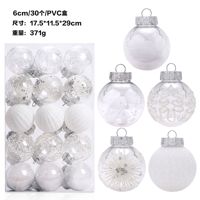 Nuevas decoraciones navideñas transfronterizas 6cmPET pintado transparente BOLA DE Navidad traje regalo árbol de Navidad colgante