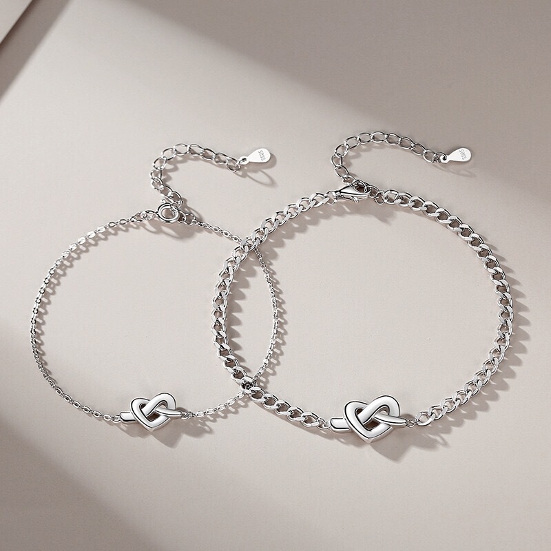 Korean-Style Heart Knot Couple Bracelets, Unisex Matching, 520 Gift, Light Luxury, High-End Feel, Niche Jewelry