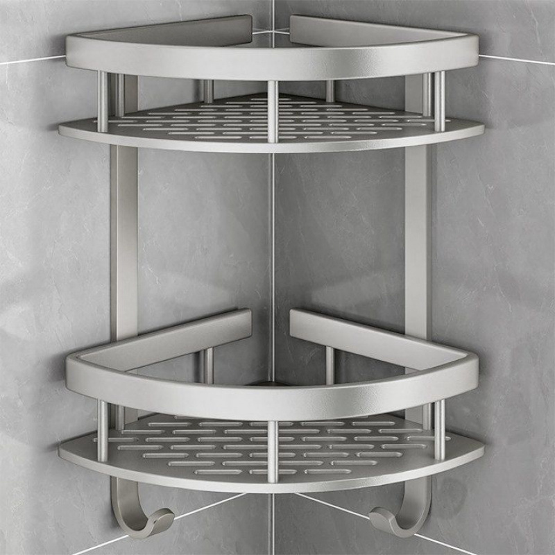 Space Aluminum Bathroom Storage Rack Bathroom Shelf Punch-Free Toilet Washstand Triangle Wall-Mounted Corner Storage