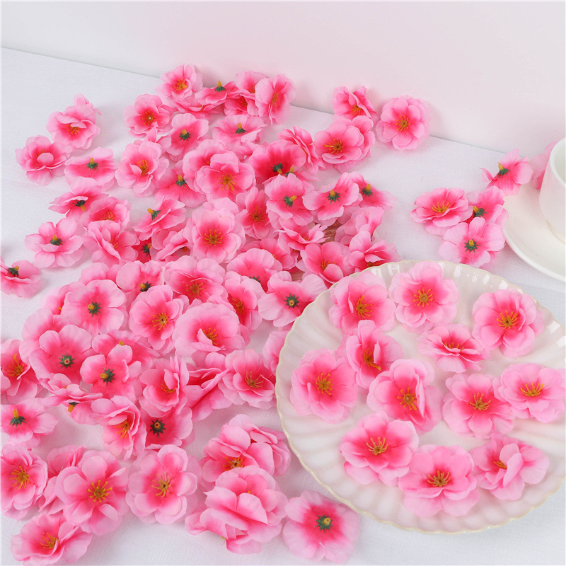 Flores artificiales, pétalos de melocotón, flores de ciruelo de seda rosa, accesorios para fotografía de bodas, tocados, artificiales_voghion.com