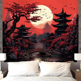Cross-border black and red Japanese anime tapestry bedroom aesthetics, retro dark Japanese room decoration wall hanging