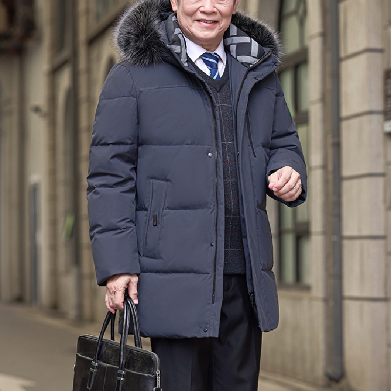 중년 및 노인 남성 다운 재킷 2025 겨울 두꺼운 따뜻한 겨울 코트 할아버지 아빠 노인 후드 모피 칼라 코트