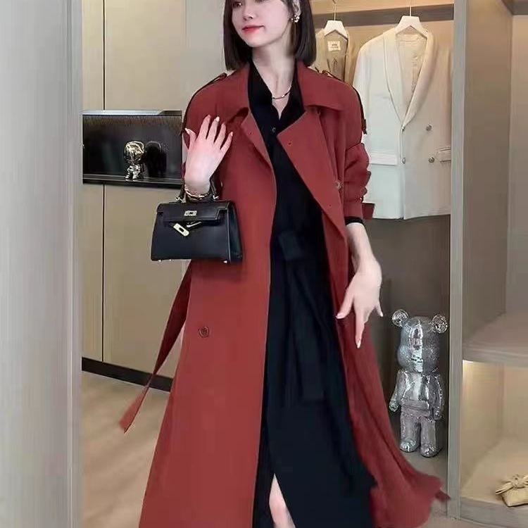 2025早秋新款红色风衣女中长款气质今年流行外套女秋冬|undefined