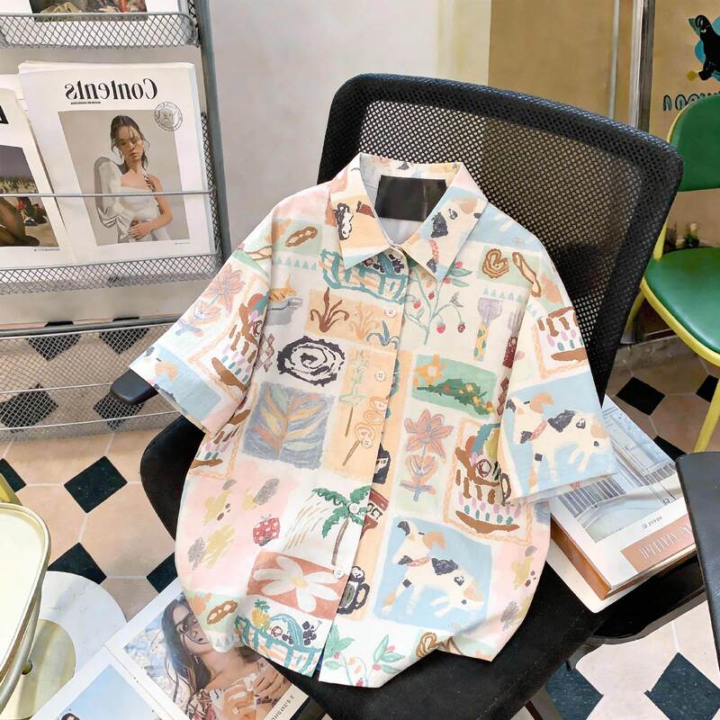 French-Style Artistic High-End Oil Painting Shirt for Women, Short-Sleeved, Niche Design, Trendy Brand, Fashionable Print, Loose Casual Top