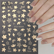 跨境新款美甲贴纸网红热款彩绘镂空烫金花卉花瓣背胶指甲贴纸批发