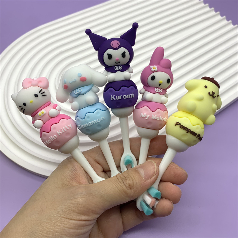 Kuromi Kidsren's Toothbrush Baby Soft-Bristled Toothbrush Does Not Hurt the Gums Big-Eared Dog Toothbrush Melody Silicone Toothbrush Batch