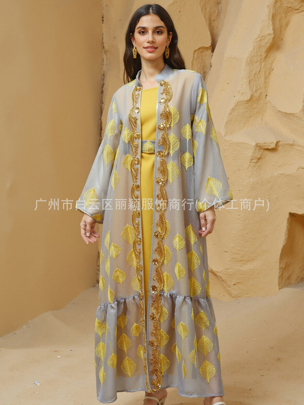 Musilin クロスボーダー新しい中東女性のサウジアラビアドバイファッション刺繍糸ローブツーピースベルト外国貿易|undefined