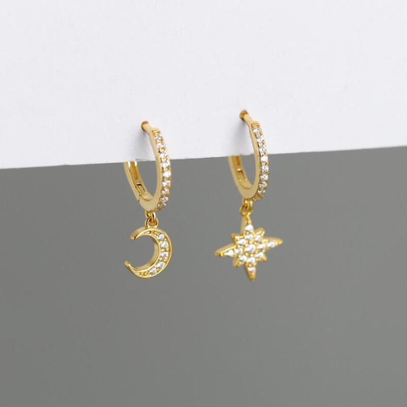 Cross-border Light Luxury Star And Moon Asymmetric Diamond Earrings Korean Temperament Niche Earrings display picture 3