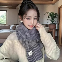 2024冬の純色ニットマフラーins韓国版百合カップル毛糸保温マフラーメーカーアクセサリー卸売り