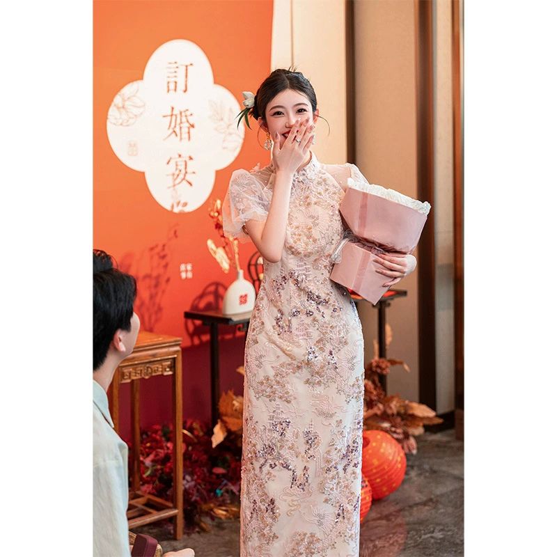 Новое в китайском стиле улучшенное платье cheongsam национальный стиль помолвка юбка высокого класса легкая роскошная нишкая невеста утренняя одежда тост