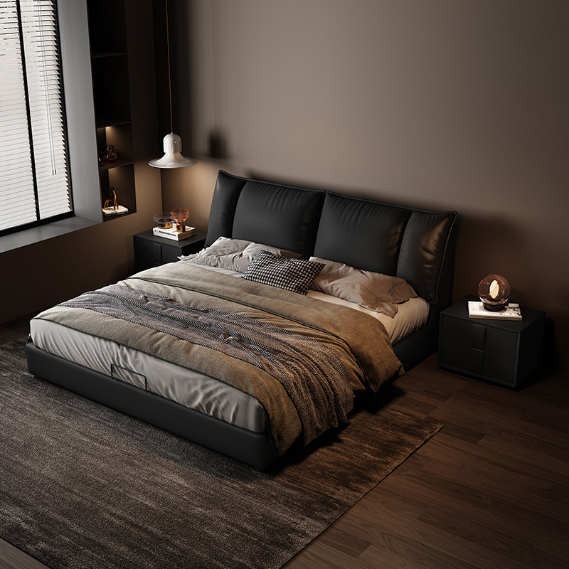 Leather Bed Italian Style Light Luxury Soft Bag Leather Art Bed Modern Simple Master Bedroom Double Big Bed Small Apartment High-end Wedding Room Bed