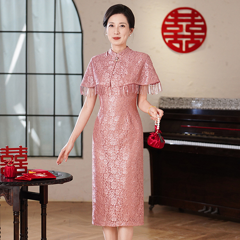 Elegant Young Mother-In-Law Wedding Banquet Dress, New Summer Engagement Dress for Mom, High-End Light Luxury Evening Gown