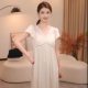 [Flower Wedding Nightgown] Mid-length Short-sleeved Lace Heavy Embroidered Elegant Nightgown with Chest Pad Fairy Home Clothes