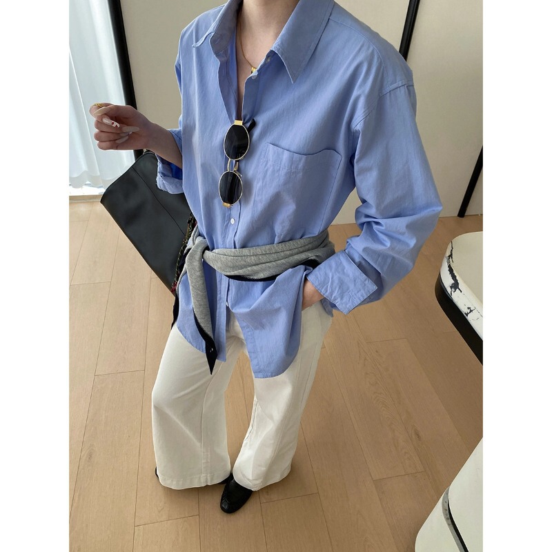 Sinan Wide-Fit Relaxed Style Solid Color Simple Turn-Down Collar Loose Casual Commuter Shirt All-Cotton Sn8760 Sinan Wide-Fit Relaxed Style Solid Color Simple Turn-Down Collar Loose Casual Commuter Shirt All-Cotton Sn8760