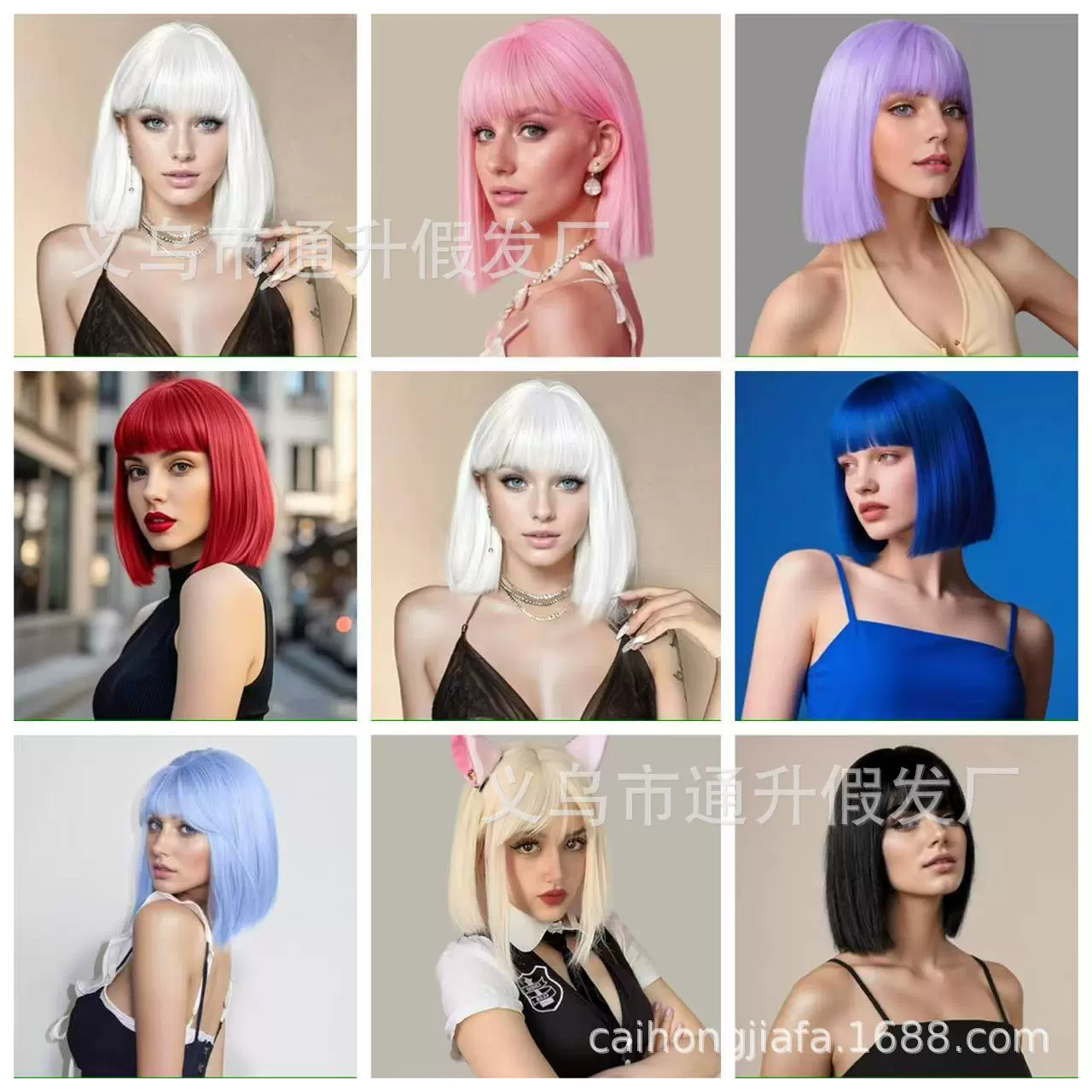 欧美外贸出口假发女齐肩bobo头化纤机制齐刘海短发全头套一件代发