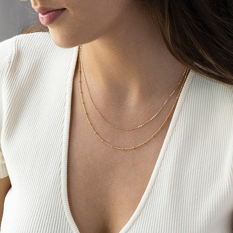 8g Weight Double Layer Necklaces, Necklace Classification Titanium Steel Chain Material cable chain Chain Type 1 Piece Quantity Holiday, Daily Occasion Titanium Steel Material Solid Color Pattern Women's Gender Plating Design Simple Style Style Titanium Steel Simple Style Plating Solid Color Double Layer Necklaces Necklace 1