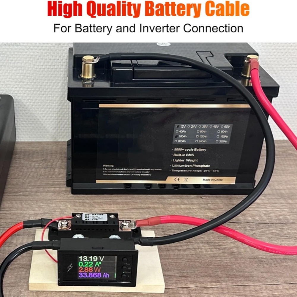 2Awg35 Square Automotive Battery Connection Cable Extension Cable Power Inverter Cable New Energy Vehicle Accessories Wholesale