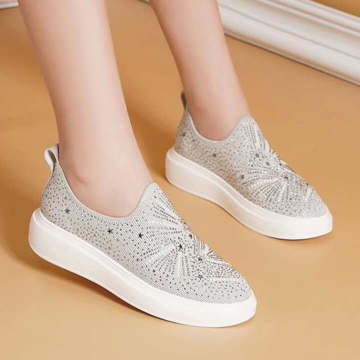 Sports Casual Platform Bottom Rhinestone Knitted Elastic Socks Breathable Comfortable Thick Socks Fashionable Wedge Heeled Women's Single Shoes