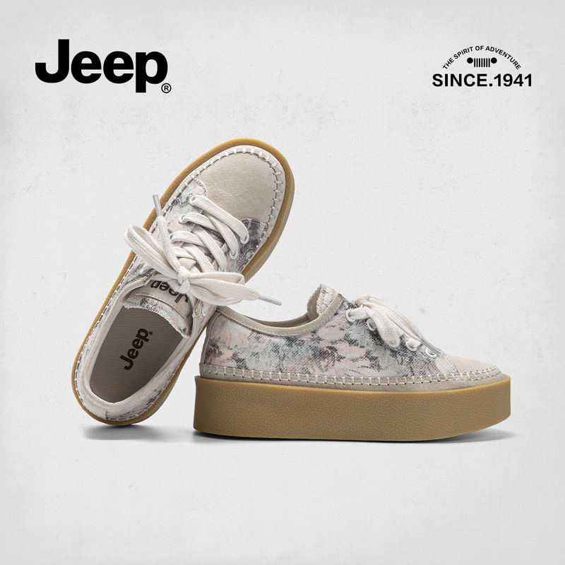 Jeep Niche Heightened Platform Shoes Women's 2024 New French Court Style Sports Shoes Retro Design Canvas Shoes