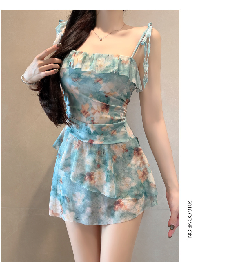 Damen Badeanzug Mit Blumenmuster Rock Und Bauchweg Effekt_voghion.com