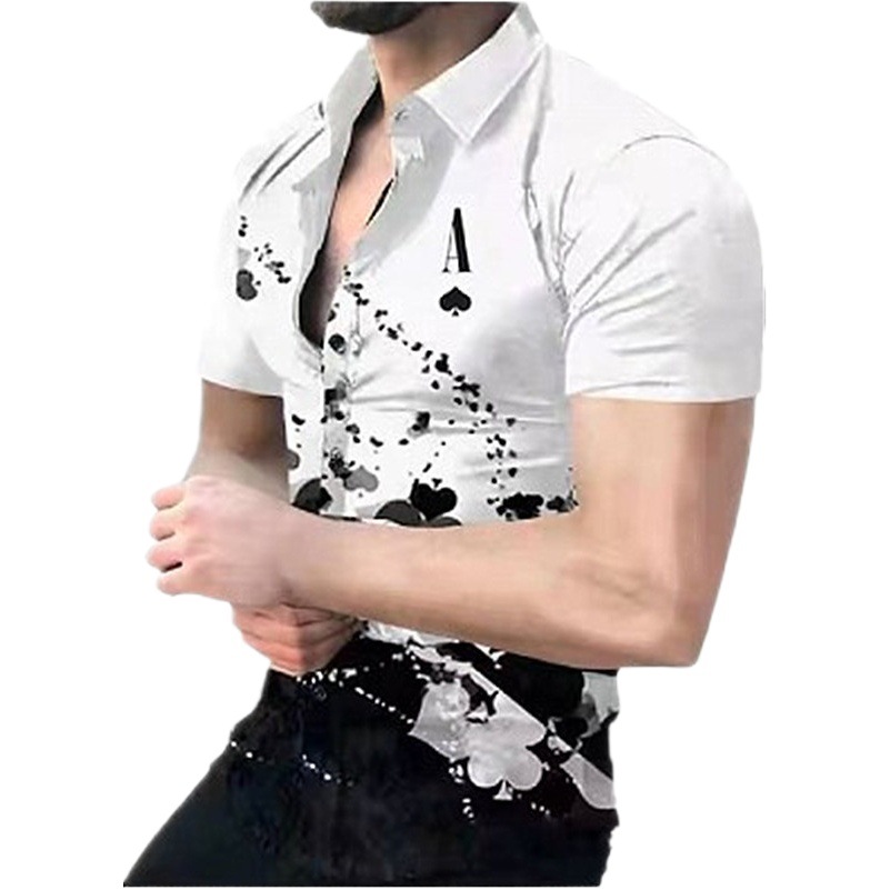 2023 Comercio exterior europeo y americano de los hombres de primavera nueva manga corta impresa casual solapa más tamaño camisa de los hombres