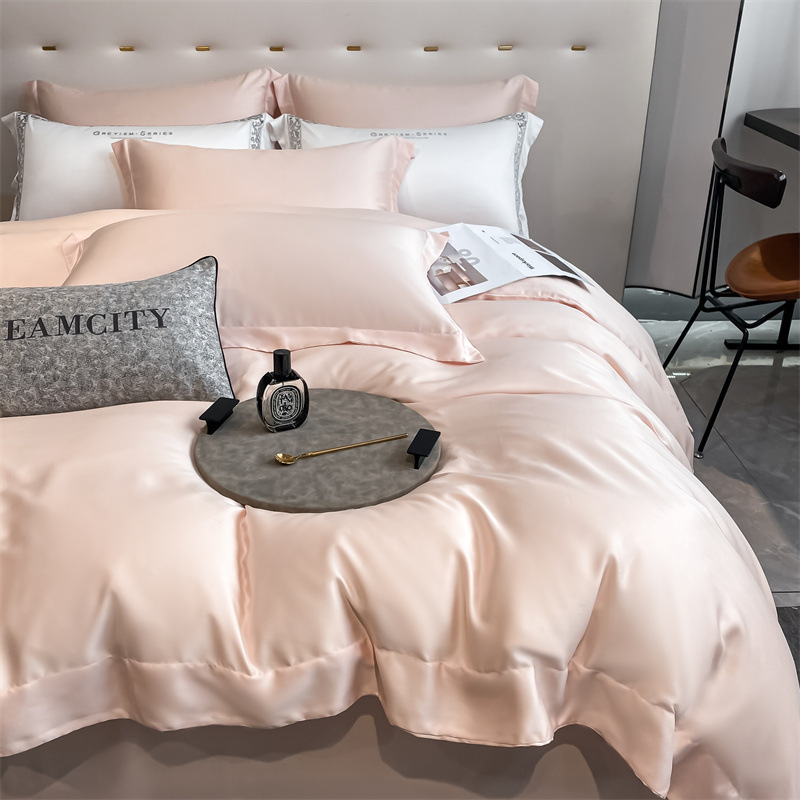 Summer Light Luxury Lyocell Tencel Solid Color Four-Piece Set, Ice Silk, Cool and Silky, Suitable for Sleeping Naked in All Seasons