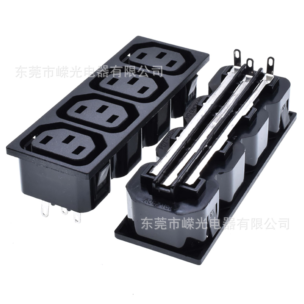 No.:104 IEC C13插座品字尾母座四联卡扣UPS四位插座1.3 1.5卡扣