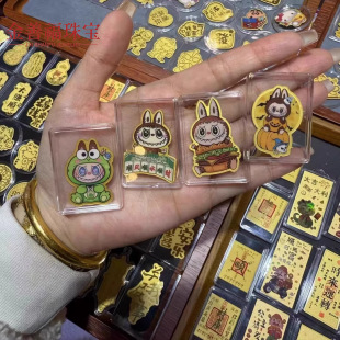 Waterbeige Gold Labubu Pure Gold 999 Mobile Phone Patch Cartoon Cute Gift for Girlfriend Gold Mobile Phone Patch