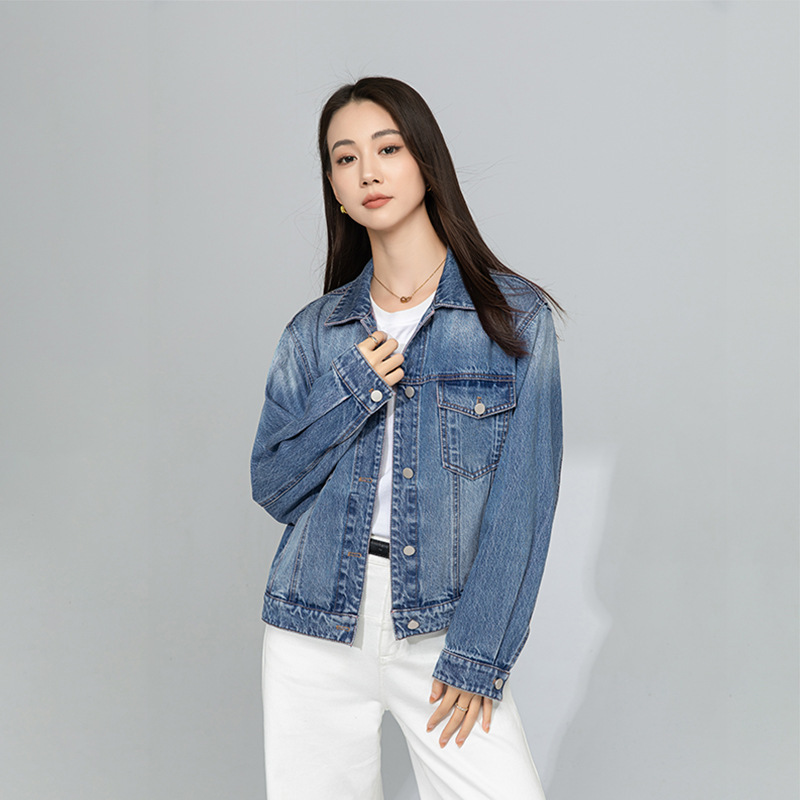 Gradient Denim Jacket Women's Short Long Sleeve 2025 Spring and Autumn New Loose Jacket Denim Clothes plus size Trendy