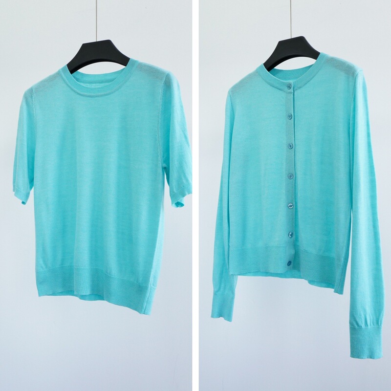 Miu-style Pink Sweater Knitted Cardigan Women's Short-sleeved Top Spring and Autumn Short Coat Women's suit Stacked Wool