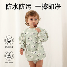 丹麦儿童长袖罩衣防水反穿衣宝宝吃饭衣围兜婴儿罩衣口水巾跨境