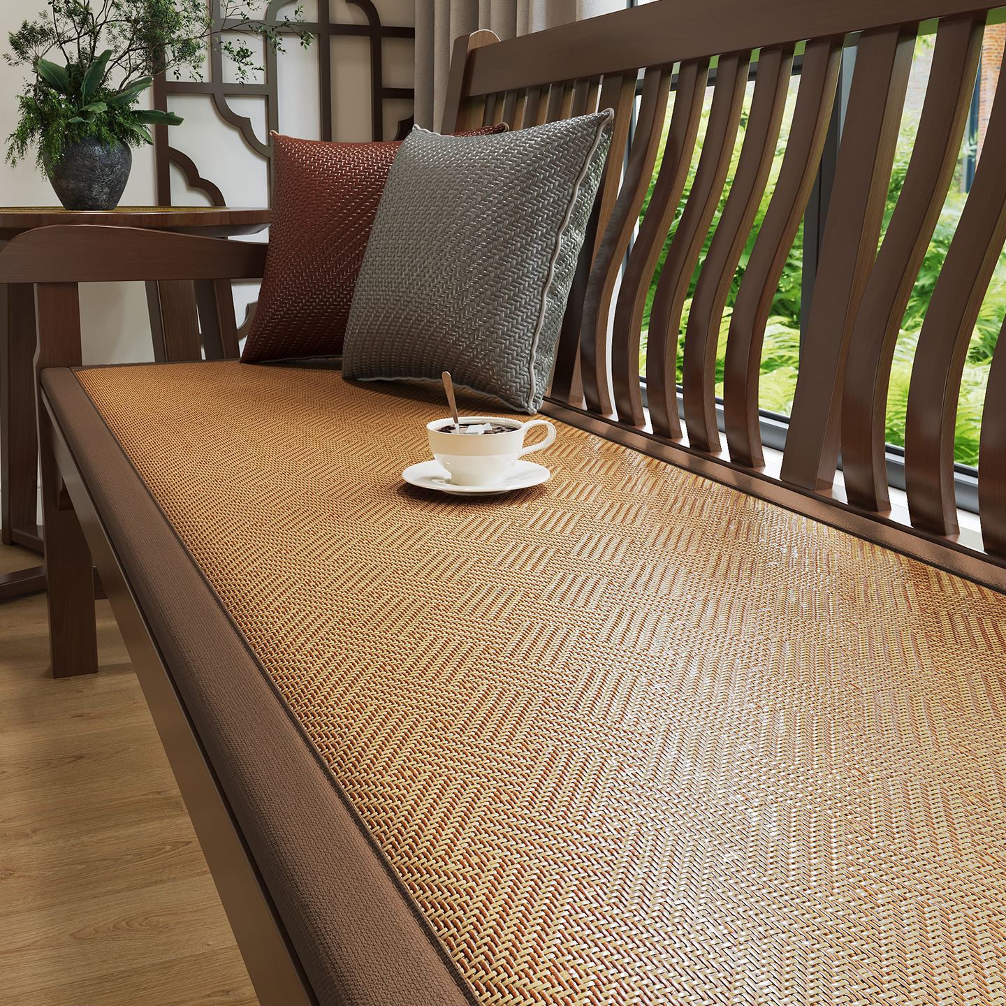 Verano fresco sofá de madera roja cojín de seda de hielo grueso cojín de madera sólida Rohan cama sofá cojín de seda gruesa cojín de caña
