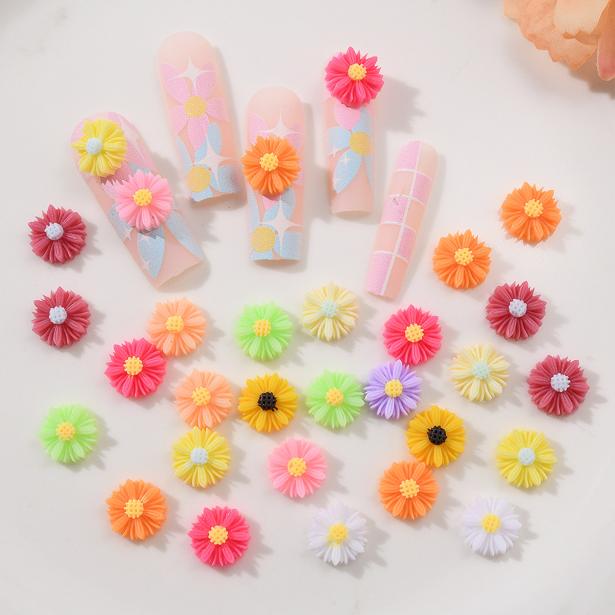 Joyas de manicura de flores coloridas de verano frescas margaritas para usar pegamento de crema de uñas para el teléfono móvil accesorios de clipes de pelo