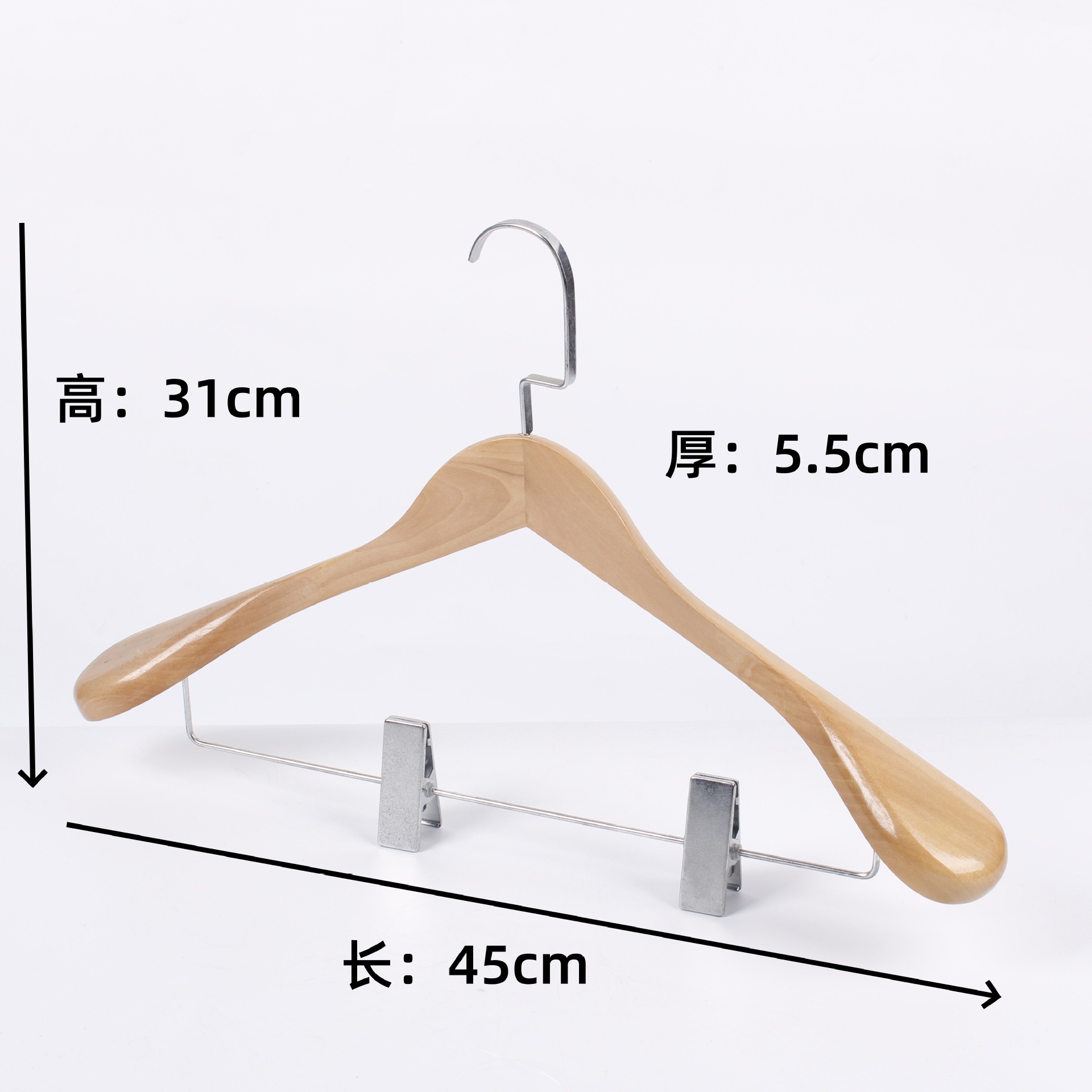 Percha de Madera Maciza con Pinzas, Antideslizante y Sin Marcas, para Tienda de Ropa