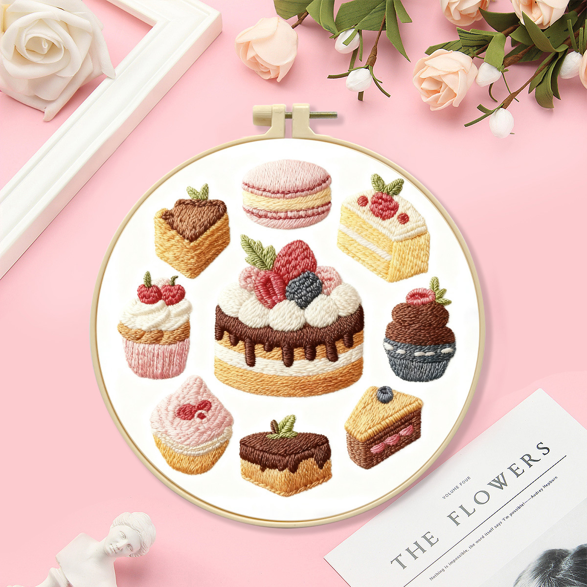 Cross-border nuevo lindo simple bordado DIY material paquete de pastel de chocolate novato Kit de bordado a mano