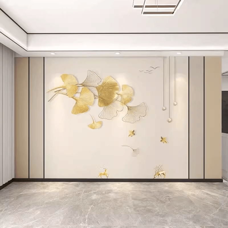 ♡ Tv Background Wall Sticker Self-Adhesive Modern Simple Ginkgo Leaf Wallpaper Living Room Wall Mural 2024 New Film and Television Wall