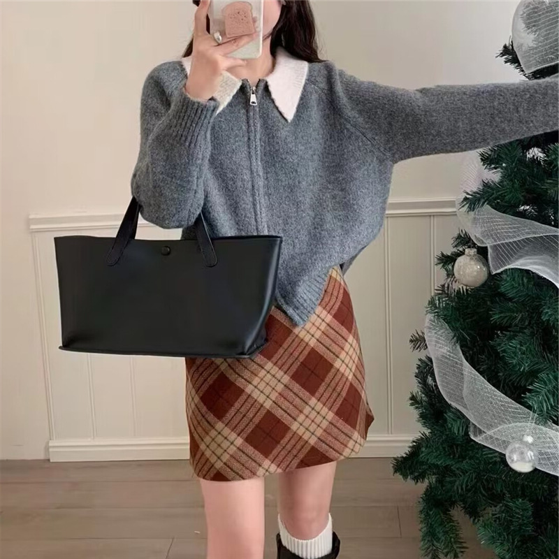 KANING宽松POLO领拉链翻领针织开衫2025秋季新款显瘦针织毛衣女潮|undefined