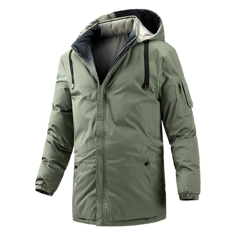 Comercio exterior transfronterizo Abrigo de algodón acolchado de longitud media para hombres Invierno Nuevo abrigo de doble cara con capucha engrosada Abrigo de algodón acolchado de moda coreana para hombres