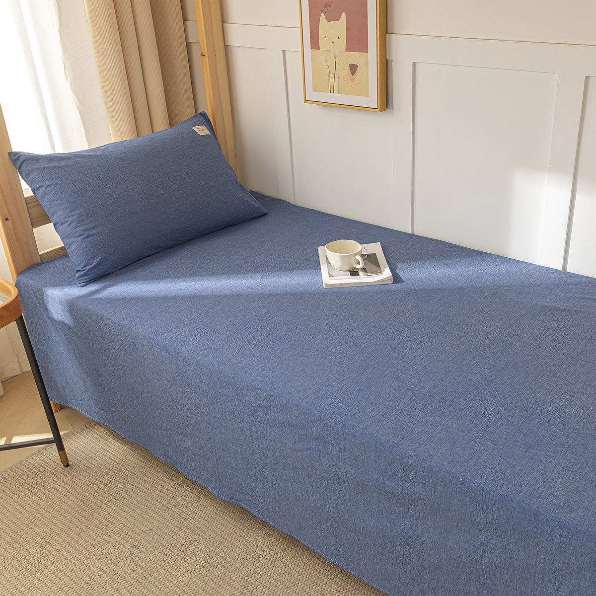 Sábana de algodón lavado de algodón puro para dormitorio de estudiantes, pieza individual 100 algodón, sábana de cama individual, funda de almohada, juego de tres piezas