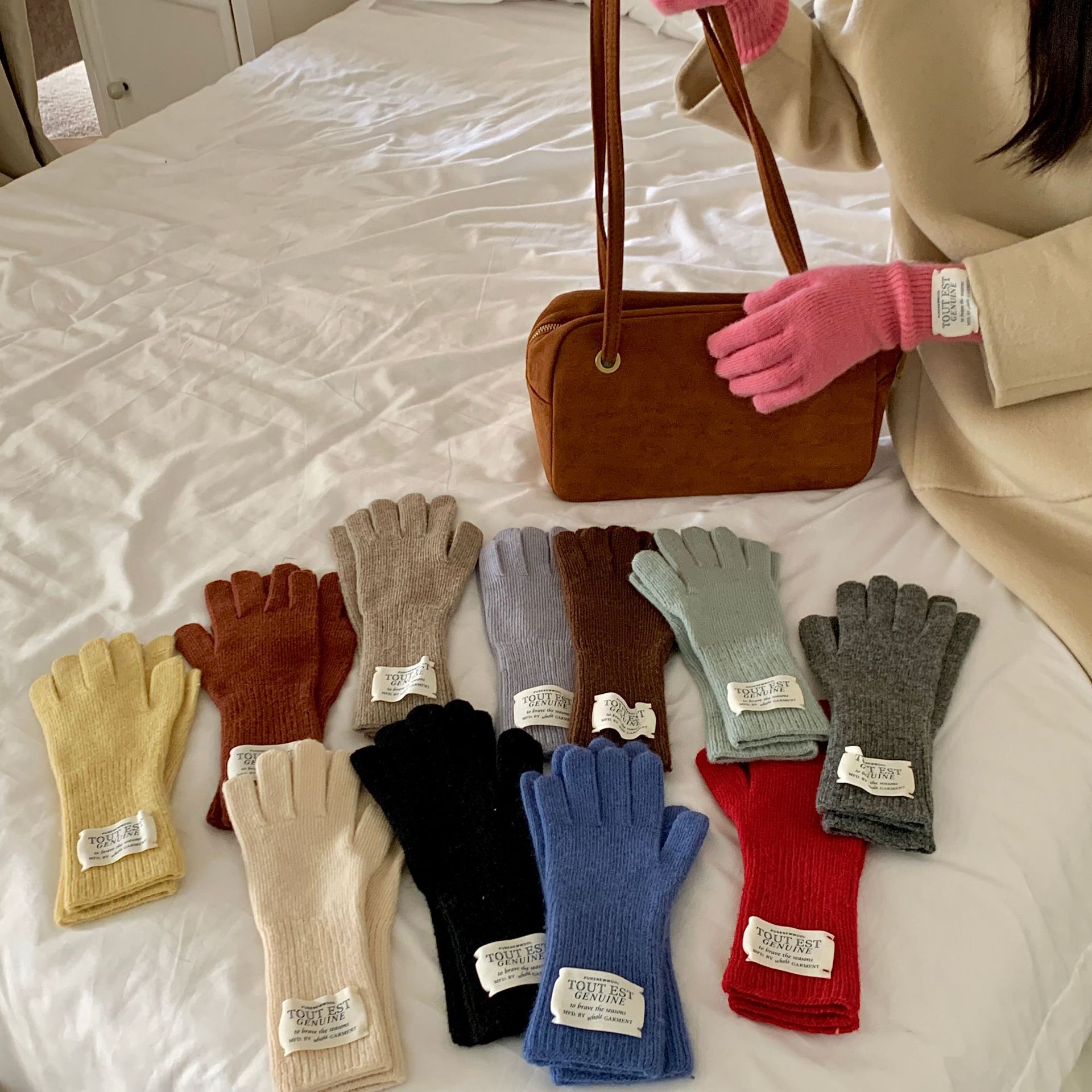 South Korea Single Long Gloves Women's Ins Blogger Wool Finger Knitted Gloves Outdoor Cycling Warm Gloves