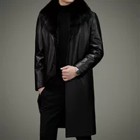 Haining голова кожаный пуховик из коровьей кожи мужская средняя длинная лиса шерстяной воротник норка кожаная одежда зимняя куртка мужская