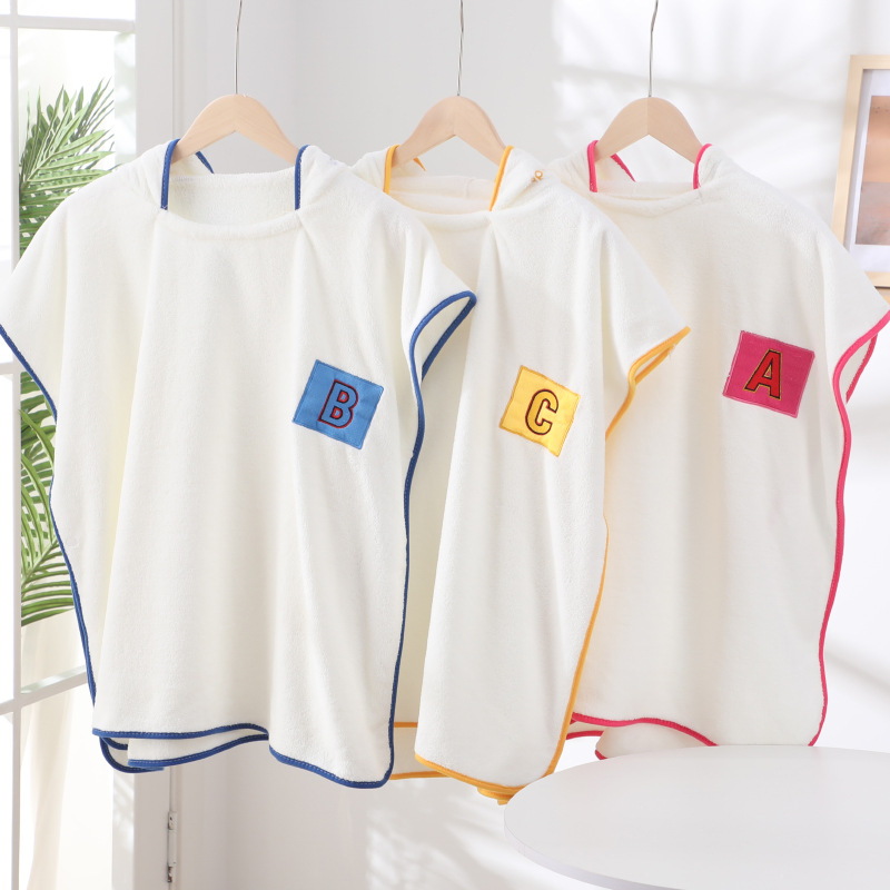 兒童浴巾連帽斗篷披風吸水寶寶字母斗篷嬰兒浴袍珊瑚絨兒童浴巾