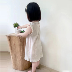 Children's new style silk dress, girls' ultra-thin brocade knitting dress, baby summer small sleeveless backless dress