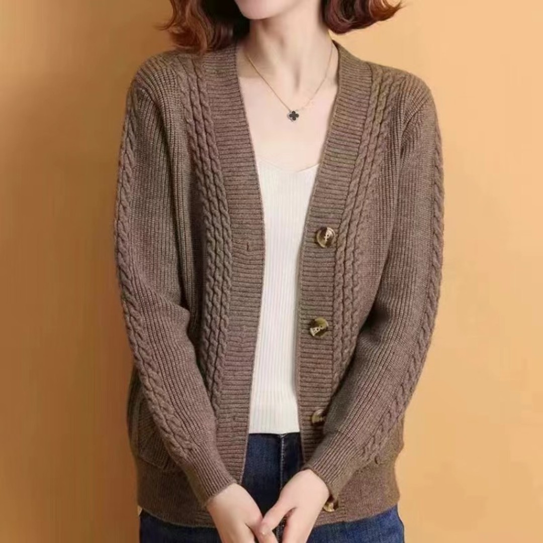 2025 New Autumn and Winter V Neck Cardigan Simple Loose Knitwear Knitwear Women's Casual Jacket Top