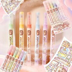 新品小麻薯熒光筆學生專用記號筆劃重點手帳專用筆可愛少女手賬筆